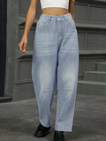 Half Elastic Waist Straight Leg Jeans - Trendsi - Flyclothing LLC