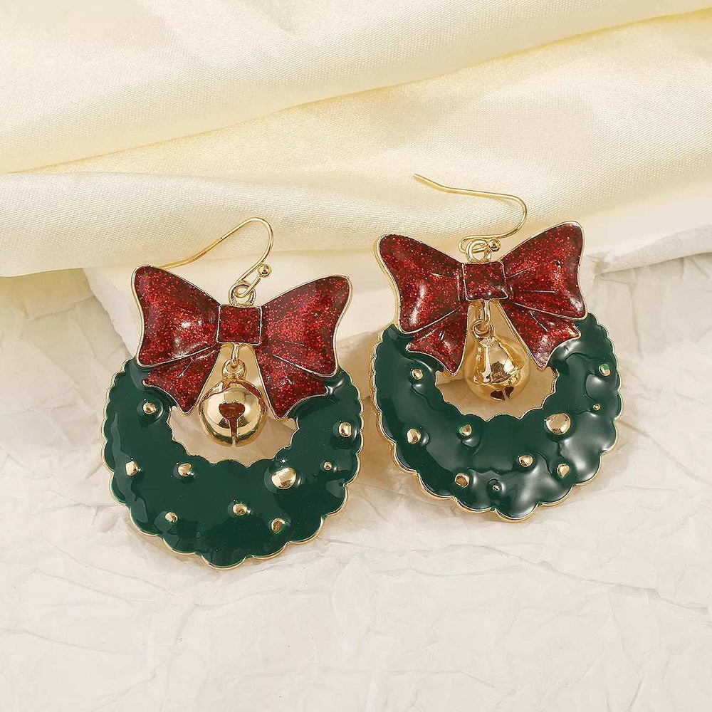 Christmas Wreath Bow Drop Earrings - Trendsi - Flyclothing LLC