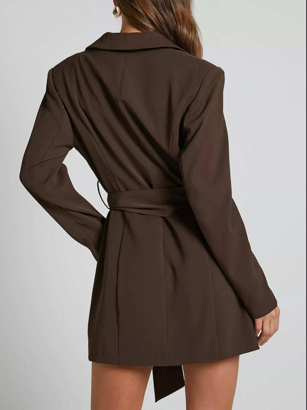 Lapel Collar Tie Waist Blazer - Trendsi - Flyclothing LLC