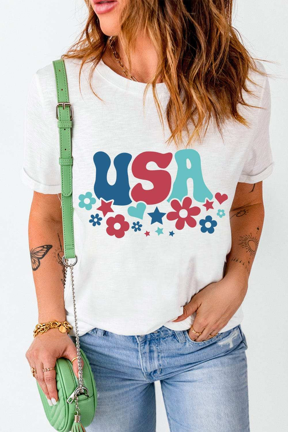 USA Round Neck Short Sleeve T-Shirt - Trendsi - Flyclothing LLC