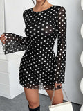 Backless Polka dot Long Sleeve Mini Mesh Dress - Trendsi - Flyclothing LLC