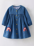 Children's Rainbow Pocket Denim Button-Down Dress - Trendsi - Flyclothing LLC