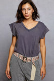 POL V-Neck Short Sleeve T-Shirt with Ruffle Sleeve - Trendsi - Flyclothing LLC