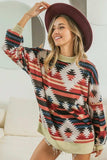 BiBi Aztec Print Mirr Mock Neck Lslv Top - Trendsi - Flyclothing LLC