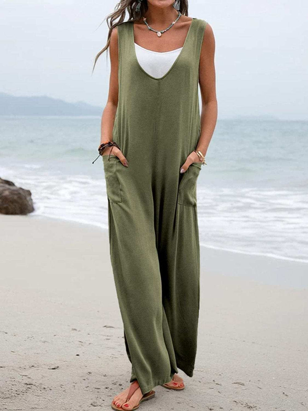 Full Size Wide Strap Jumpsuit with Pockets - Trendsi - Flyclothing LLC