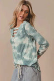 BiBi Variegated Tie Dye Rib V-Neck Top with Strapped - Trendsi - Flyclothing LLC