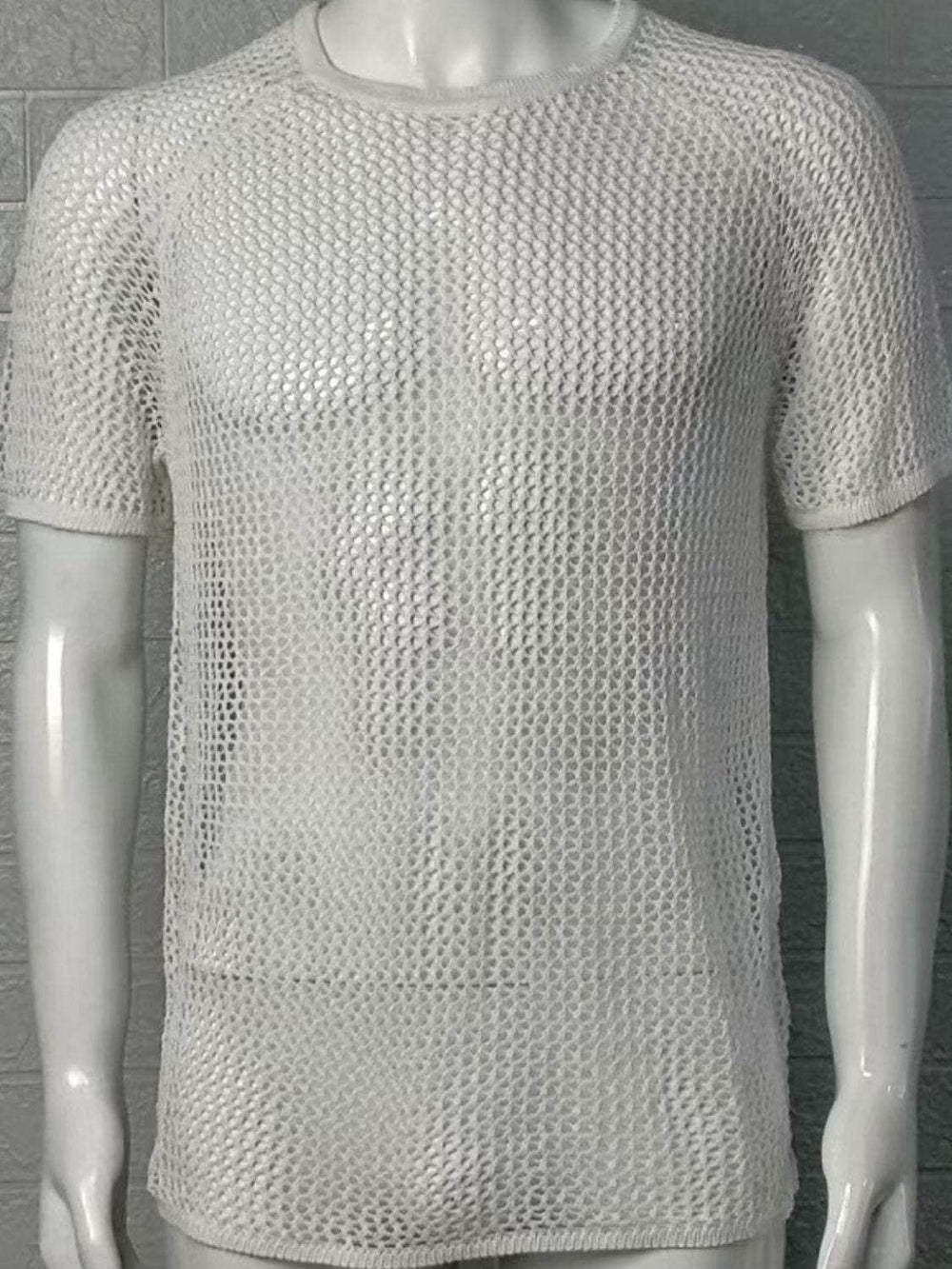 Men's Openwork Round Neck Short Sleeve T-Shirt - Trendsi - Flyclothing LLC