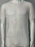 Men's Openwork Round Neck Short Sleeve T-Shirt - Trendsi - Flyclothing LLC