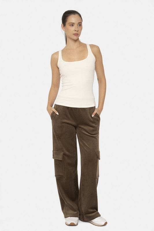 Mono B Elastic Waist Corduroy Cargo Pants - Trendsi - Flyclothing LLC