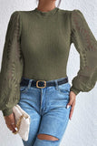 Mock Neck Lace Long Sleeve Top - Trendsi - Flyclothing LLC