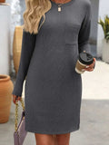 Striped Round Neck Long Sleeve Mini Dress - Trendsi - Flyclothing LLC