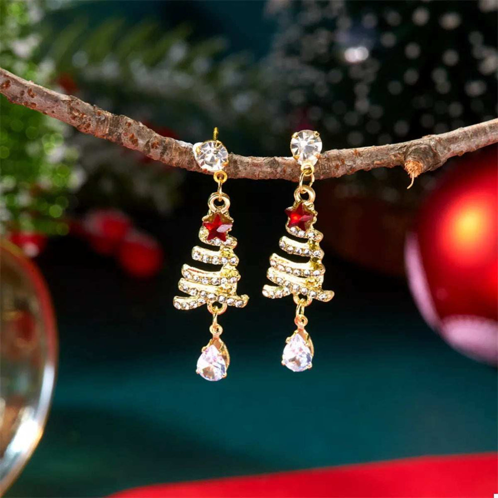 18K Gold-Plated Christmas Tree Earrings - Trendsi - Flyclothing LLC