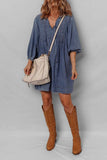 Tie Neck Long Sleeve Mini Denim Dress - Trendsi - Flyclothing LLC