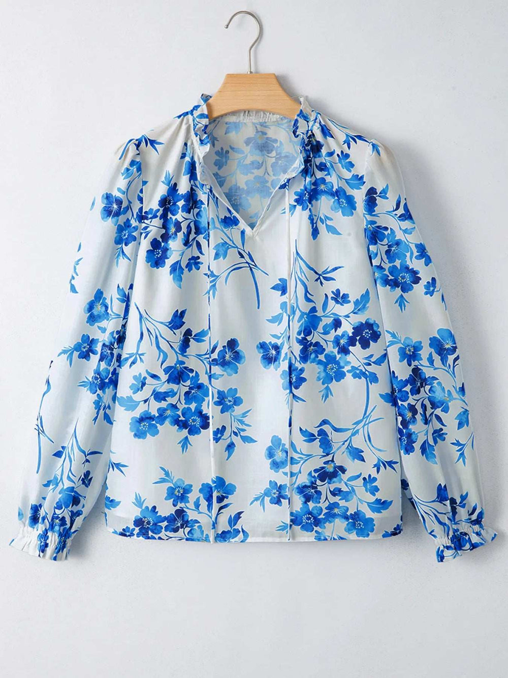 Floral Long Sleeve Tie Neck Blouse - Trendsi - Flyclothing LLC