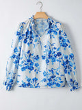 Floral Long Sleeve Tie Neck Blouse - Trendsi - Flyclothing LLC