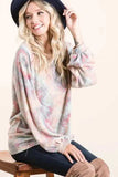 BiBi Brushed Tie Dye Print Top with Puff Sleeves - Trendsi - Flyclothing LLC