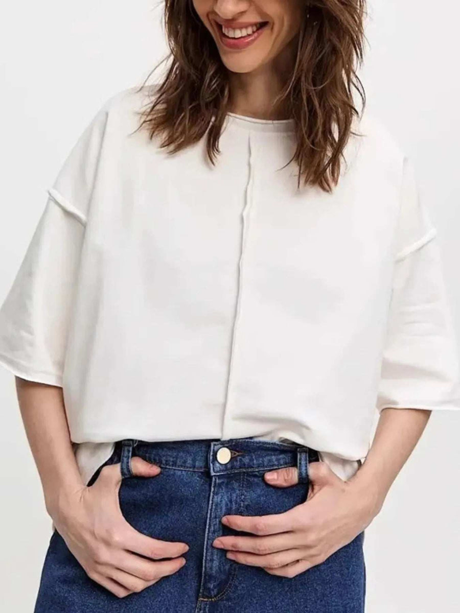 Round Neck Half Sleeve T-Shirt - Trendsi - Flyclothing LLC