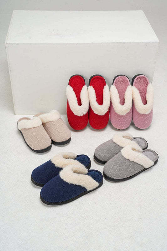 Thermal Faux Fur Round Toe Slippers - Trendsi - Flyclothing LLC