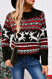 Angel Wings Reindeer Round Neck Long Sleeve Sweater - Trendsi - Flyclothing LLC