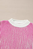 Striped Textured Knit Contrast Edge Loose Sweater - Trendsi - Flyclothing LLC
