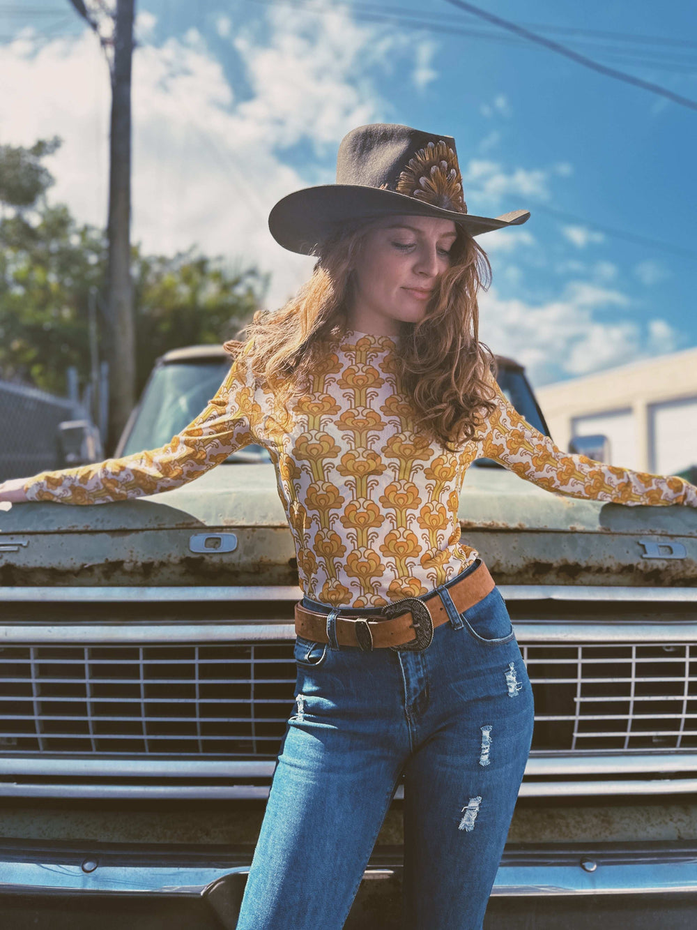 Streets of Gold Golden Yellow Tulip Flower MESH TOP - Lil Bee's Bohemian - Flyclothing LLC