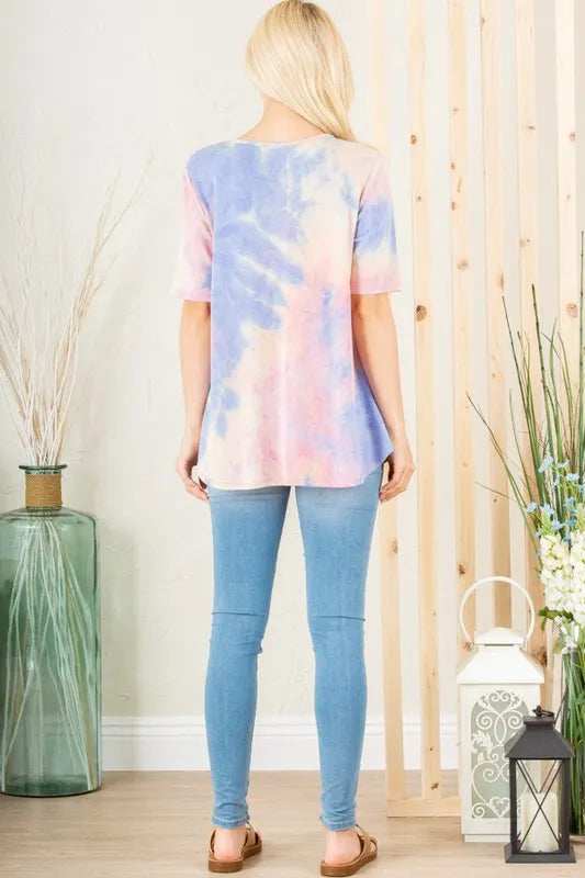Heimish Full Size Crisscross Tie Dye Babydoll Top Plus Size - Trendsi - Flyclothing LLC