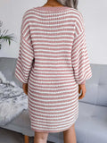 Striped V-Neck Long Sleeve Sweater Dress - Trendsi - Flyclothing LLC
