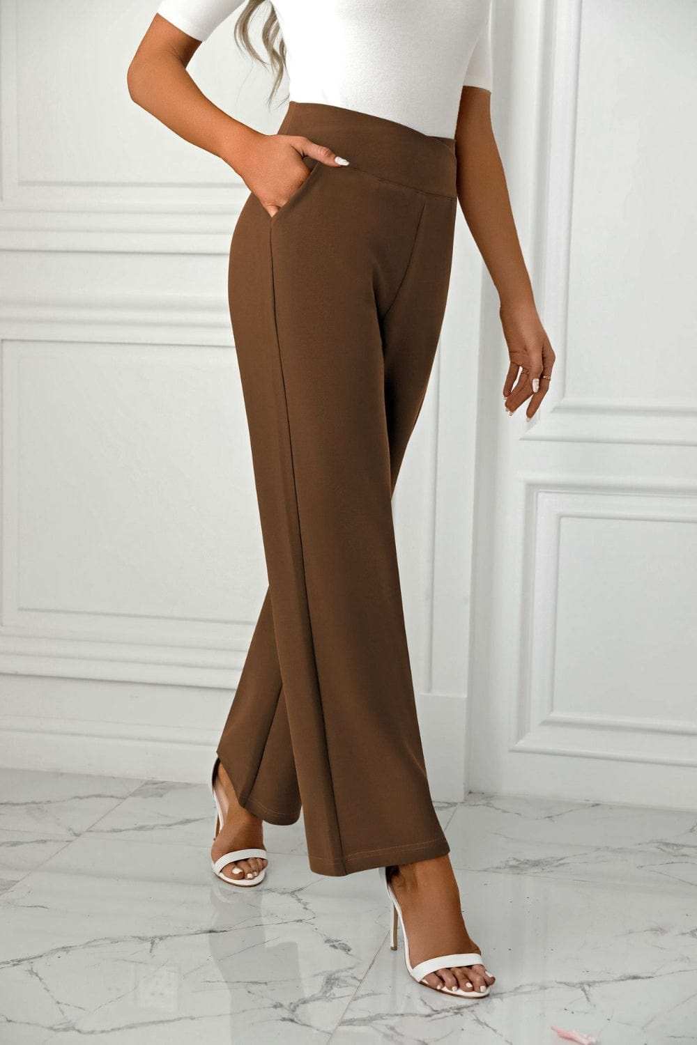 High Waist Straight Leg Pants - Trendsi - Flyclothing LLC