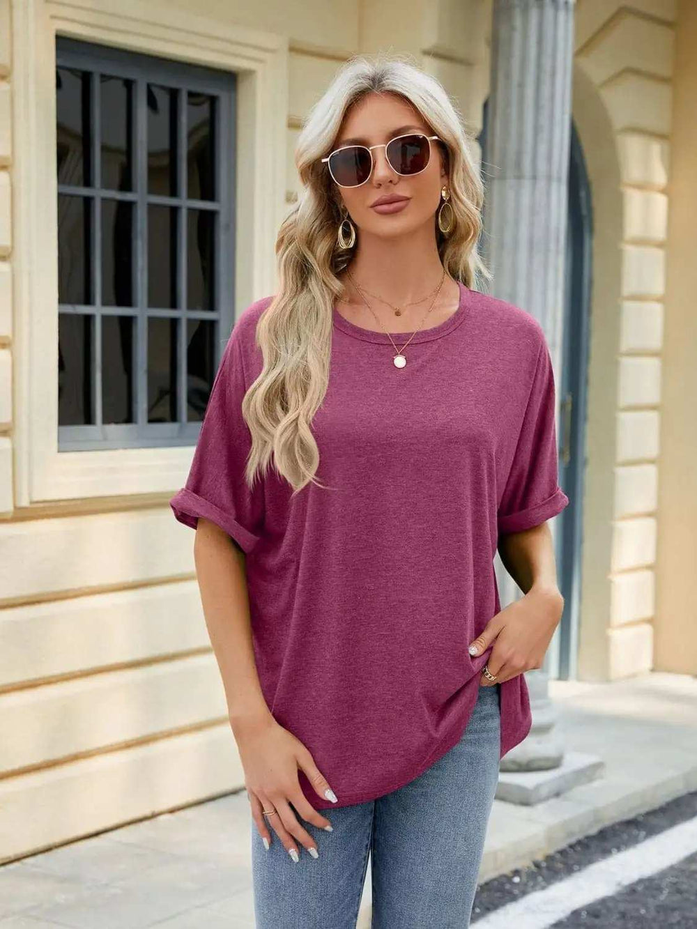 Florira Round Neck Half Sleeve T-Shirt - Trendsi - Flyclothing LLC