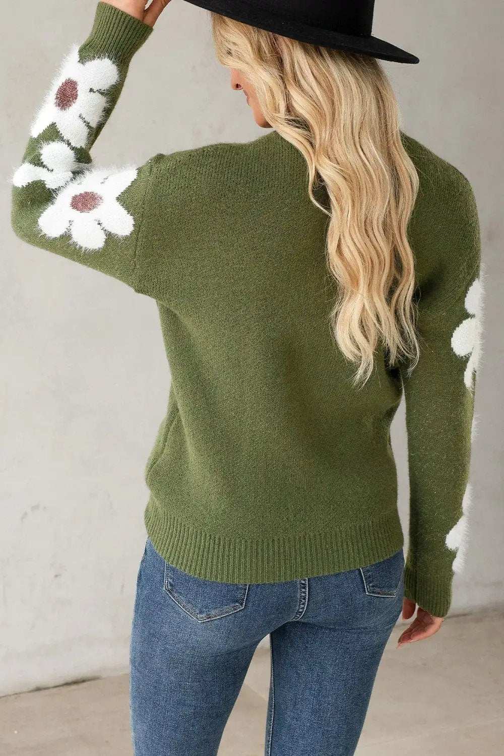 Flower Round Neck Long Sleeve Sweater - Trendsi - Flyclothing LLC