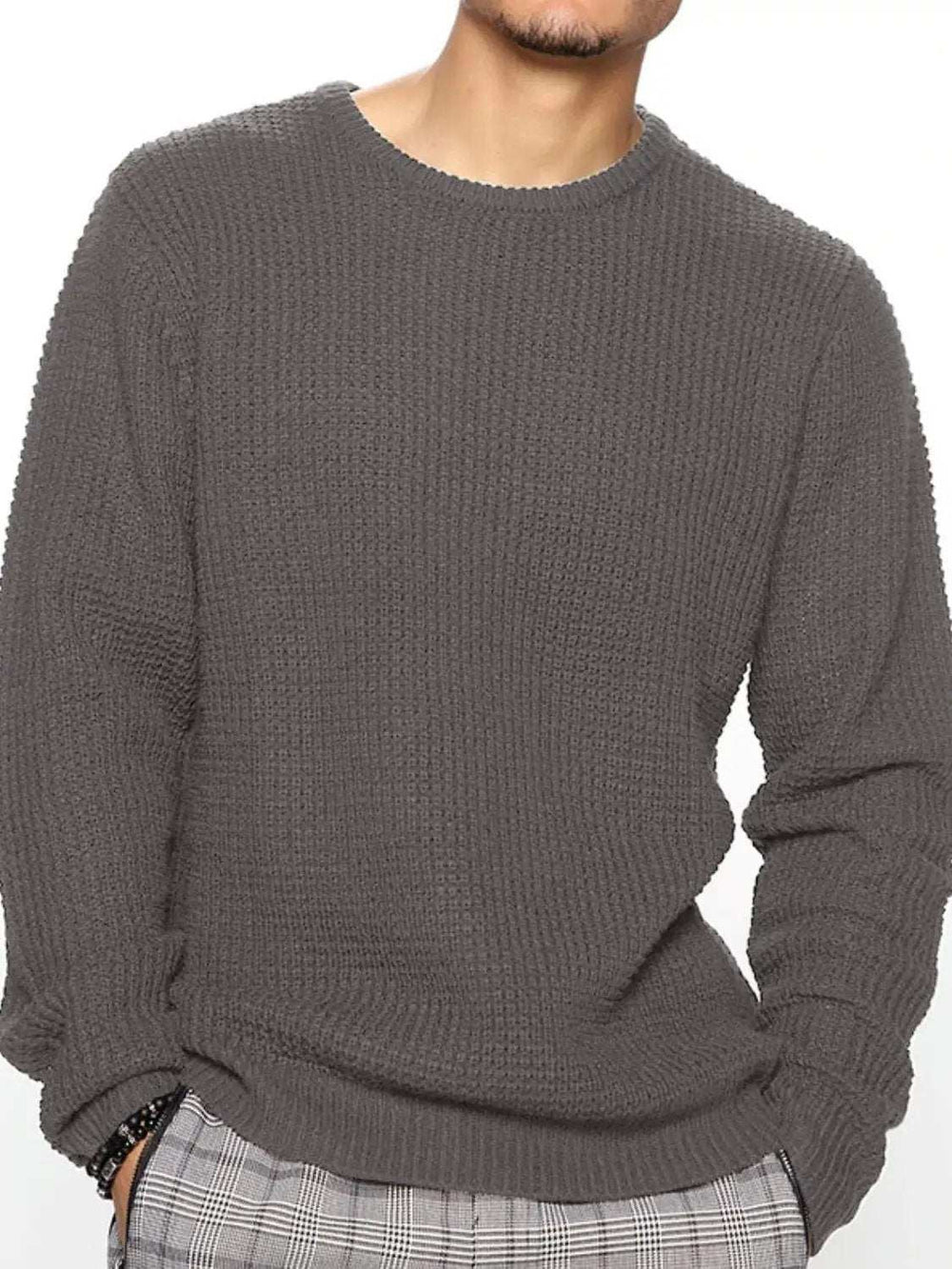 Men's Full Size Round Neck Long Sleeve Sweater Plus Size - Trendsi - Flyclothing LLC