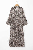 Leopard Notched Long Sleeve Maxi Dress - Trendsi - Flyclothing LLC