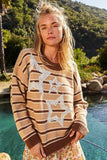 POL Star Patch Stripe Round Neck Sweater - Trendsi - Flyclothing LLC