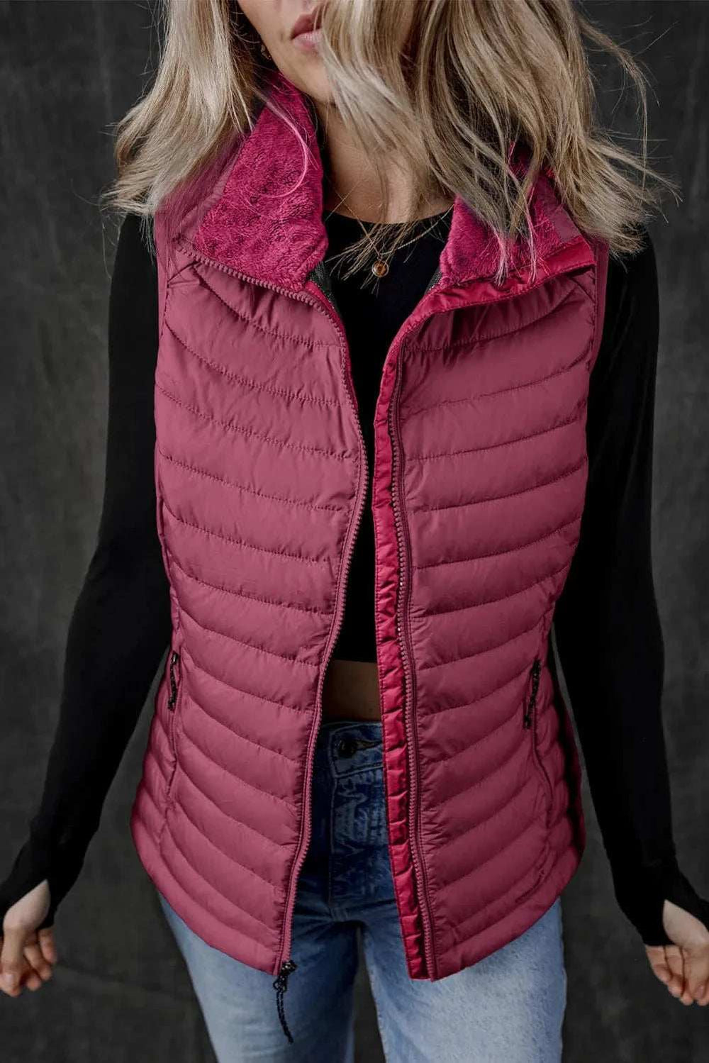 Pocketed Zip Up Vest Coat - Trendsi - Flyclothing LLC