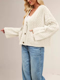 Cable Knit Button-Down Cardigan - Trendsi - Flyclothing LLC