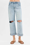 RISEN Full Size Mid Rise Fit Boyfriend Jeans with Cuff Plus Size - Trendsi - Flyclothing LLC