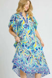 Umgee Printed Short Sleeve Tiered Midi Dress - Trendsi - Flyclothing LLC