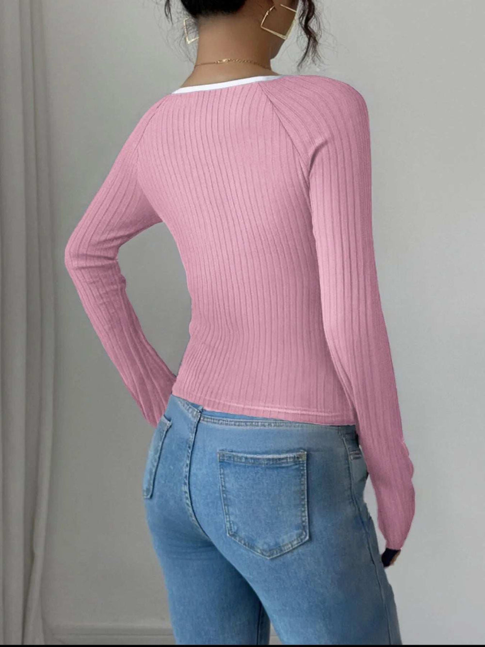 Contrast Trim Long Sleeve T-Shirt - Trendsi - Flyclothing LLC