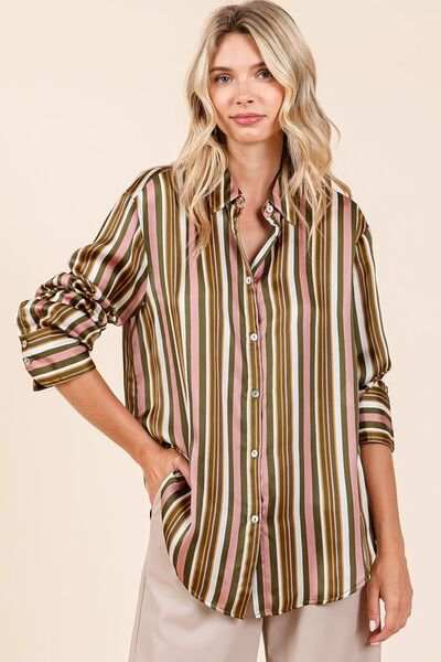 Mittoshop Striped Button Down Satin Shirt - Trendsi - Flyclothing LLC