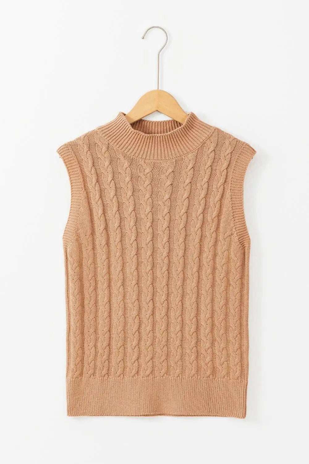 Cable-Knit Mock Neck Sweater Vest - Trendsi - Flyclothing LLC