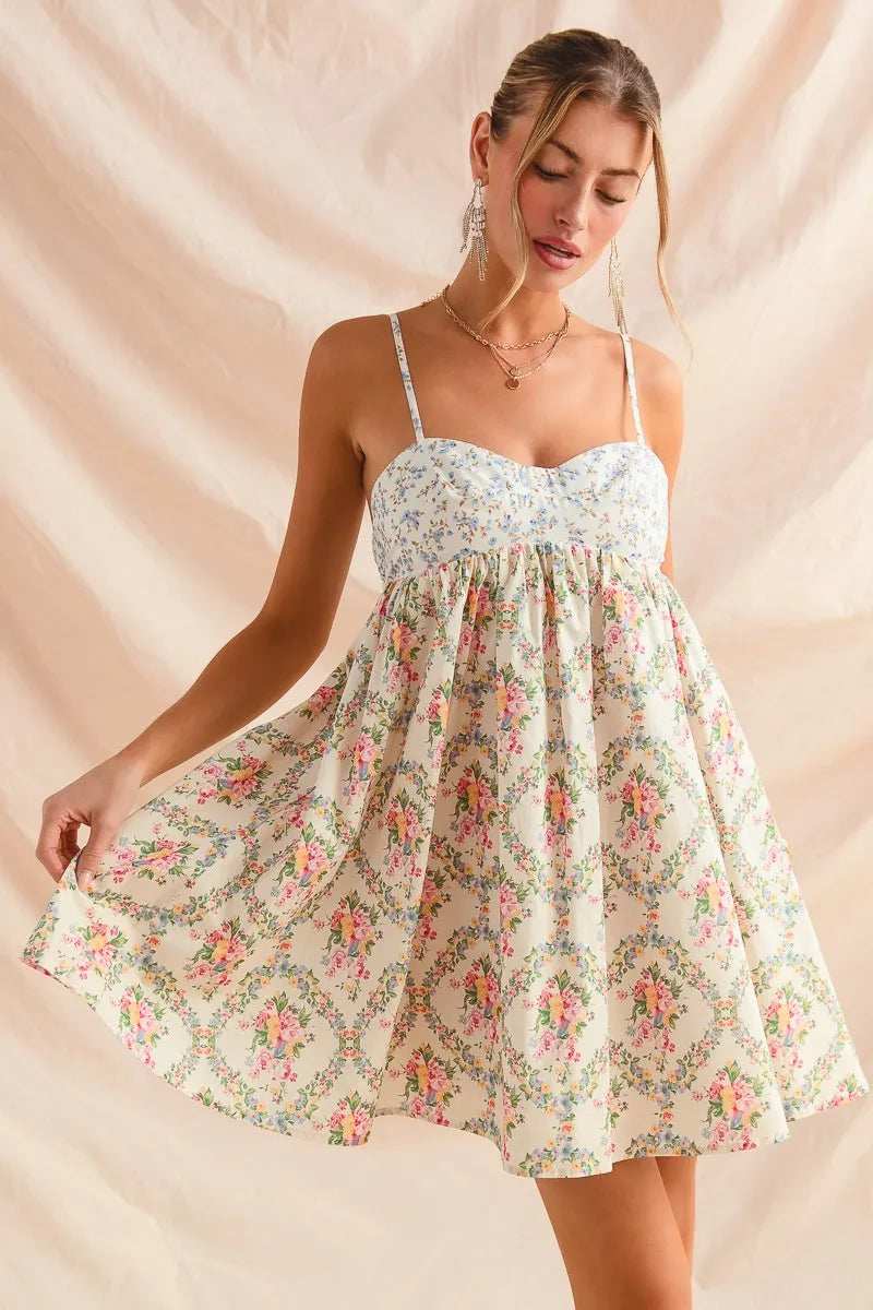 SO ME Mixed Floral Print Sleeveless Mini Dress - Trendsi - Flyclothing LLC