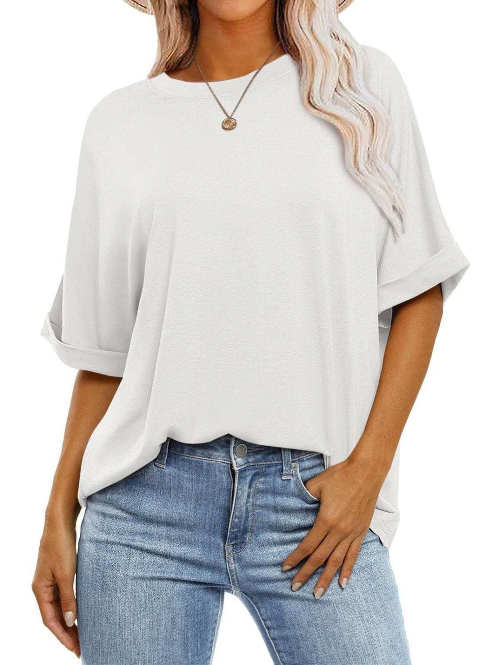 Round Neck Half Sleeve T-Shirt - Trendsi - Flyclothing LLC