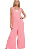 Zenana French Terry Deep V Neck Jumpsuits - Trendsi - Flyclothing LLC