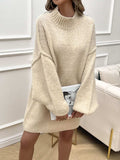 Devine Mock Neck Long Sleeve Mini Sweater Dress - Trendsi - Flyclothing LLC