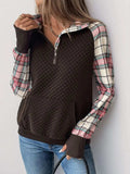 Perfee Plaid Half Zip Long Sleeve Sweatshirt - Trendsi - Flyclothing LLC