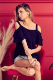 BiBi Rib Knit Ruffled Sleeve Off Shoulder Top with Strap - Trendsi - Flyclothing LLC