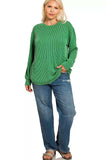 Zenana Full Size Raised Rib Round Neck Long Sleeve Top Plus Size - Trendsi - Flyclothing LLC