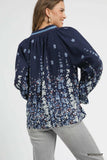 Umgee Full Size Floral Vine Print Blouse with Balloon Sleeves Plus Size - Trendsi - Flyclothing LLC