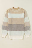 Striped Color Block Round Neck Long Sleeve Sweater - Trendsi - Flyclothing LLC
