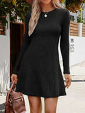 Ribbed Knit Long Sleeve A-Line Dress - Trendsi - Flyclothing LLC